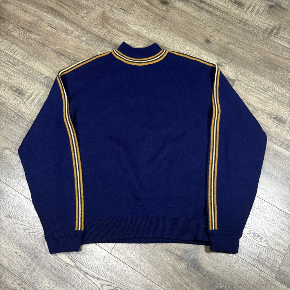Vintage Sears Kings Road Sportswear Navy Blue Striped‎ Mock Neck Sweater Large - Picture 2 of 4